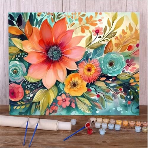 Umfarvt Malen Nach Zahlen Erwachsene,DIY Handgemalt Ölgemälde Leinwand Kits, Anfänger Paint by Numbers Malen Nach Zahlen zur Heimdekoration,Kein Rahmen Farbenfrohe Blumen-Framed,40x50cm von Umfarvt