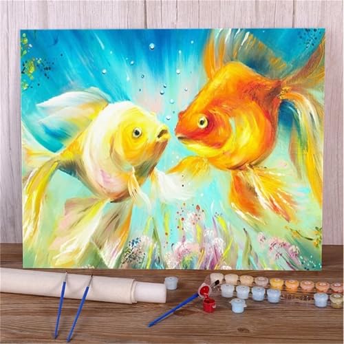 Umfarvt Malen Nach Zahlen Erwachsene,DIY Handgemalt Ölgemälde Leinwand Kits, Anfänger Paint by Numbers Malen Nach Zahlen zur Heimdekoration,Kein Rahmen Goldfisch-Framed,30x40cm von Umfarvt