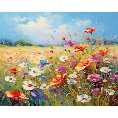 Umfarvt Malen Nach Zahlen Erwachsene,DIY Paint by numbers for adult beginner,Acrylmalerei Set mit Pinseln und Farben kann als Geschenk, Hause Dekoration verwendet werden Blume Meer-Framed,50x65cm von Umfarvt