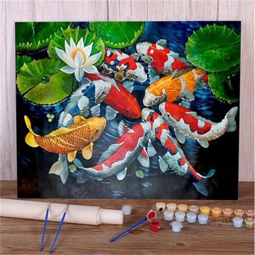 Umfarvt Malen Nach Zahlen Erwachsene,DIY Paint by numbers for adult beginner,Acrylmalerei Set mit Pinseln und Farben kann als Geschenk, Hause Dekoration verwendet werden Goldfisch-Framed,30x40cm von Umfarvt