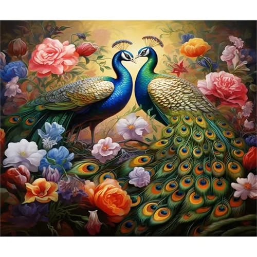 Umfarvt Malen Nach Zahlen Erwachsene,DIY Paint by numbers for adult beginner,Acrylmalerei Set mit Pinseln und Farben kann als Geschenk, Hause Dekoration verwendet werden Pfau-Tier-Framed,55x70cm von Umfarvt