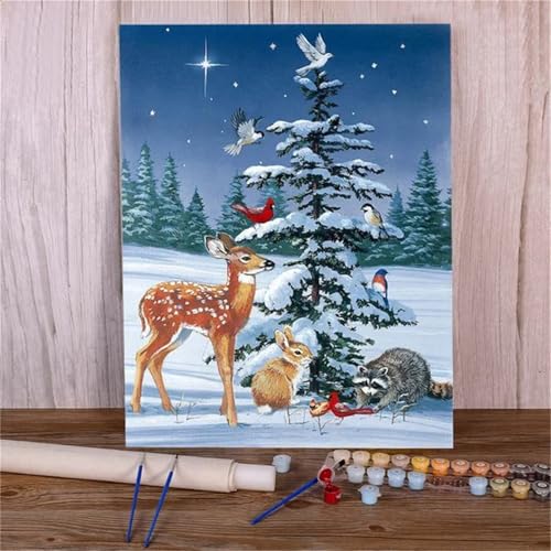 Umfarvt Malen Nach Zahlen Erwachsene,DIY Paint by numbers for adult beginner,Acrylmalerei Set mit Pinseln und Farben kann als Geschenk, Hause Dekoration verwendet werden Tiere Schnee-Framed,55x70cm von Umfarvt