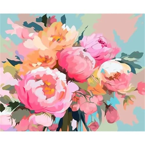 Umfarvt Malen Nach Zahlen Erwachsene,DIY Paint by numbers for adult beginner,Acrylmalerei Set mit Pinseln und Farben kann als Geschenk,Hause Dekoration verwendet werden Rosa Blume-Frameless,55x70cm von Umfarvt