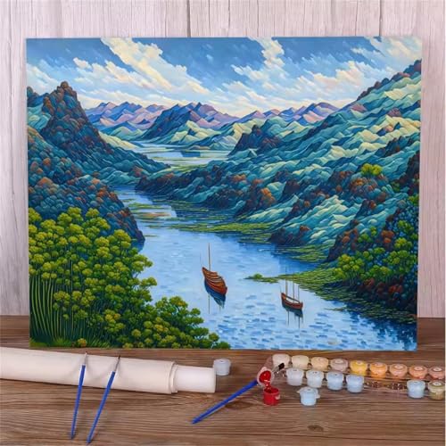 Umfarvt Malen Nach Zahlen Gebirge, See Malen Nach Zahlen Erwachsene, DIY Handgemalt Ölgemälde Kit mit Pinseln und Acrylfarben Ölgemälde Leinwand für Home Decor DIY Framed 30x40cm von Umfarvt