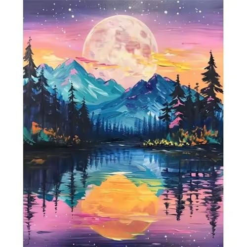 Umfarvt Malen Nach Zahlen Mond, See Malen Nach Zahlen Erwachsene, DIY Handgemalt Ölgemälde Kit mit Pinseln und Acrylfarben Ölgemälde Leinwand für Home Decor DIY Framed 40x50cm von Umfarvt