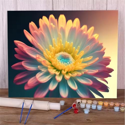 Umfarvt Malen Nach Zahlen Rosa, Blume Malen Nach Zahlen Erwachsene, DIY Handgemalt Ölgemälde Kit mit Pinseln und Acrylfarben Ölgemälde Leinwand für Home Decor DIY Framed 50x65cm von Umfarvt