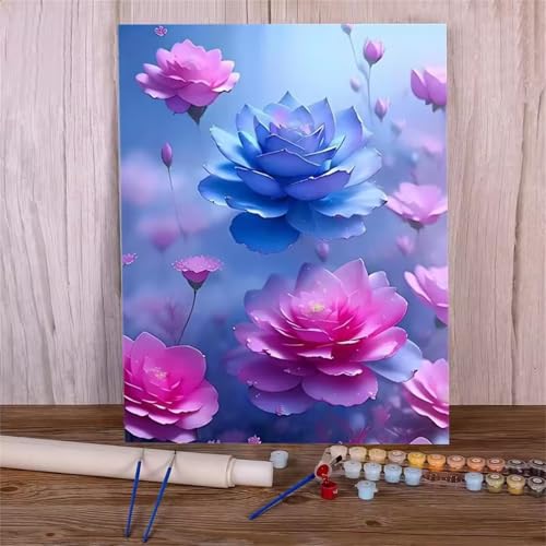 Umfarvt Malen Nach Zahlen Rosa, Blumen Malen Nach Zahlen Erwachsene, DIY Handgemalt Ölgemälde Kit mit Pinseln und Acrylfarben Ölgemälde Leinwand für Home Decor DIY Framed 50x65cm von Umfarvt