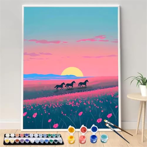 Umfarvt Malen Nach Zahlen Rosa, Landschaft Malen Nach Zahlen Erwachsene, DIY Handgemalt Ölgemälde Kit mit Pinseln und Acrylfarben Ölgemälde Leinwand für Home Decor DIY Framed 40x50cm von Umfarvt