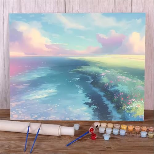 Umfarvt Malen Nach Zahlen Rosa, Landschaft Malen Nach Zahlen Erwachsene, DIY Handgemalt Ölgemälde Kit mit Pinseln und Acrylfarben Ölgemälde Leinwand für Home Decor DIY Framed 50x65cm von Umfarvt