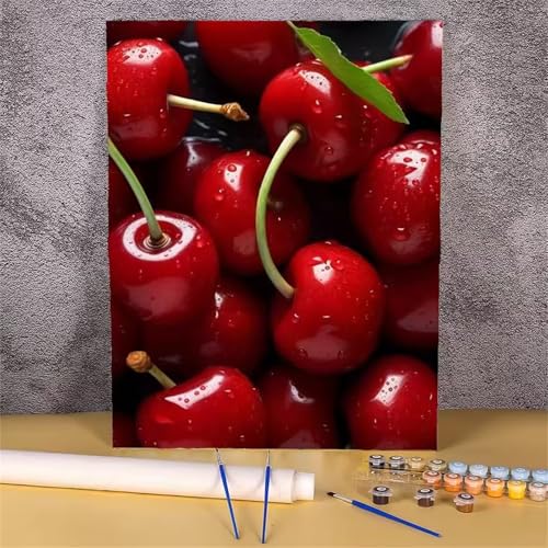 Umfarvt Malen Nach Zahlen Rot, Obst Malen Nach Zahlen Erwachsene, DIY Handgemalt Ölgemälde Kit mit Pinseln und Acrylfarben Ölgemälde Leinwand für Home Decor DIY Framed 40x50cm von Umfarvt