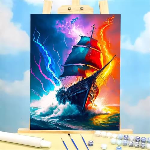 Umfarvt Malen Nach Zahlen Segelboot, Bunt Malen Nach Zahlen Erwachsene, DIY Handgemalt Ölgemälde Kit mit Pinseln und Acrylfarben Ölgemälde Leinwand für Home Decor DIY Framed 30x40cm von Umfarvt