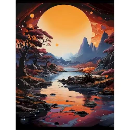 Umfarvt Mond Malen Nach Zahlen Erwachsene,See Malen Nach Zahlen,Without Framed inklusive Pinsel und Acrylfarben DIY handgemaltes Ölgemälde Set für Anfänger für Home Decor 45x60cm von Umfarvt