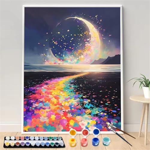 Umfarvt Mond Malen Nach Zahlen Erwachsene,Sterne Malen Nach Zahlen,Without Framed inklusive Pinsel und Acrylfarben DIY handgemaltes Ölgemälde Set für Anfänger für Home Decor 40x50cm von Umfarvt