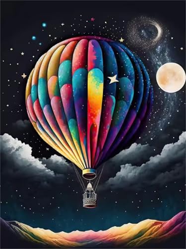 Umfarvt Nacht Malen Nach Zahlen Erwachsene,Heißluftballon Malen Nach Zahlen,Without Framed inklusive Pinsel und Acrylfarben DIY handgemaltes Ölgemälde Set für Anfänger für Home Decor 45x60cm von Umfarvt