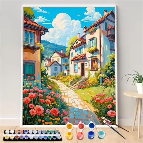 Umfarvt Pfad Malen Nach Zahlen Erwachsene,Paint by Numbers Adult,DIY Framed DIY mit Pinseln und Acrylfarben Handgemalt Ölgemälde Leinwand für Home Wand Dekor 40x50cm von Umfarvt