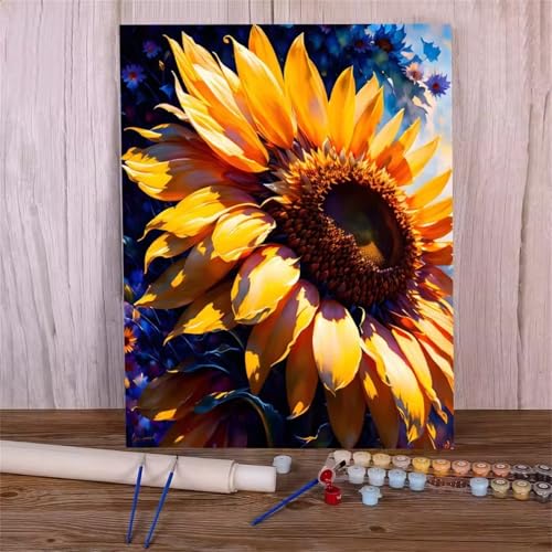 Umfarvt Pflanzen Malen Nach Zahlen Erwachsene,Sonnenblume Malen Nach Zahlen,Without Framed inklusive Pinsel und Acrylfarben DIY handgemaltes Ölgemälde Set für Anfänger für Home Decor 30x40cm von Umfarvt