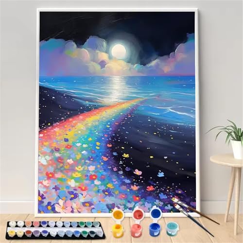 Umfarvt Regenbogen Malen Nach Zahlen Erwachsene,Stern Malen Nach Zahlen,Without Framed inklusive Pinsel und Acrylfarben DIY handgemaltes Ölgemälde Set für Anfänger für Home Decor 30x40cm von Umfarvt