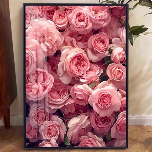 Umfarvt Rosa Blumen Diamond Painting Kits Erwachsene und Kinder,Square Drill Full Drill Cross Stickerei Malerei Kits für Home Halloween Wand Décor 40x60cm von Umfarvt