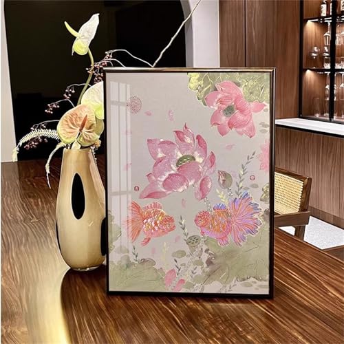 Umfarvt Rosa Blumen und Fische Diamond Painting Kits Erwachsene und Kinder,Square Drill Full Drill Cross Stickerei Malerei Kits für Home Halloween Wand Décor 30x50cm von Umfarvt