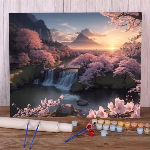 Umfarvt Rosa Malen Nach Zahlen Erwachsene,Baum Malen Nach Zahlen,Without Framed inklusive Pinsel und Acrylfarben DIY handgemaltes Ölgemälde Set für Anfänger für Home Decor 30x40cm von Umfarvt