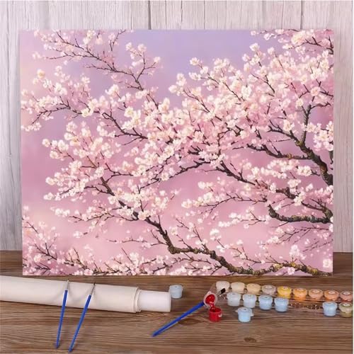 Umfarvt Rosa Malen Nach Zahlen Erwachsene,Baum Malen Nach Zahlen,Without Framed inklusive Pinsel und Acrylfarben DIY handgemaltes Ölgemälde Set für Anfänger für Home Decor 30x40cm von Umfarvt