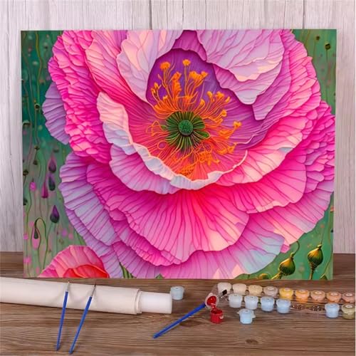 Umfarvt Rosa Malen Nach Zahlen Erwachsene,Blume Malen Nach Zahlen,Without Framed inklusive Pinsel und Acrylfarben DIY handgemaltes Ölgemälde Set für Anfänger für Home Decor 30x40cm von Umfarvt