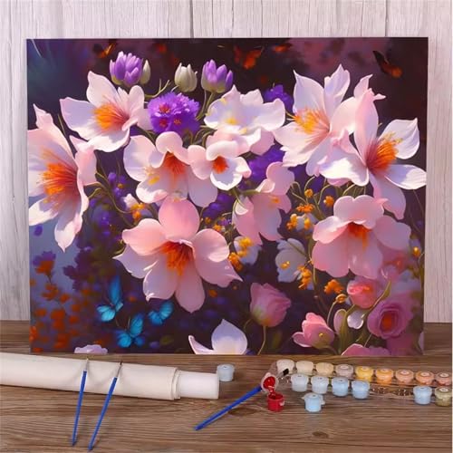 Umfarvt Rosa Malen Nach Zahlen Erwachsene,Blumen Malen Nach Zahlen,Without Framed inklusive Pinsel und Acrylfarben DIY handgemaltes Ölgemälde Set für Anfänger für Home Decor 30x40cm von Umfarvt