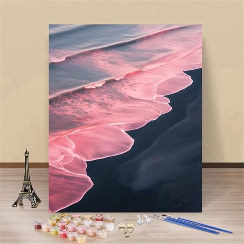 Umfarvt Rosa Malen Nach Zahlen Erwachsene,Strand Malen Nach Zahlen,Without Framed inklusive Pinsel und Acrylfarben DIY handgemaltes Ölgemälde Set für Anfänger für Home Decor 30x40cm von Umfarvt