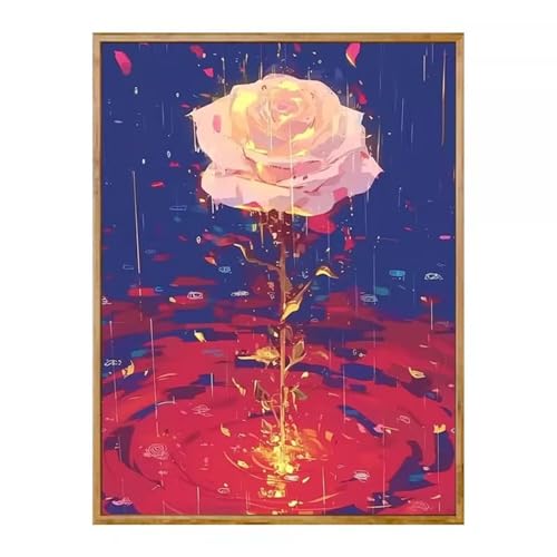 Umfarvt Rose im Wasser Malen Nach Zahlen Erwachsene,Paint by Numbers Adult,DIY Framed DIY mit Pinseln und Acrylfarben Handgemalt Ölgemälde Leinwand für Home Wand Dekor 45x60cm von Umfarvt