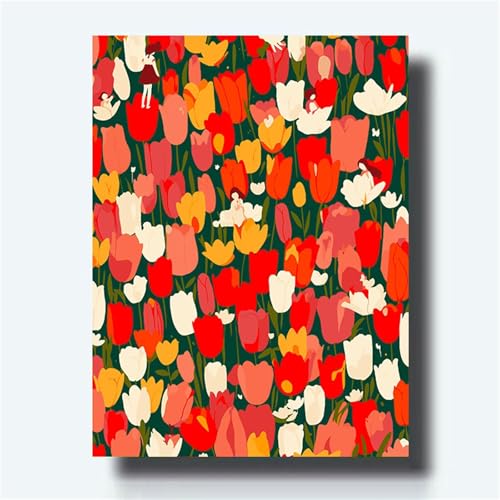 Umfarvt Rot Malen Nach Zahlen Erwachsene,Tulpen Malen Nach Zahlen,Without Framed inklusive Pinsel und Acrylfarben DIY handgemaltes Ölgemälde Set für Anfänger für Home Decor 30x40cm von Umfarvt