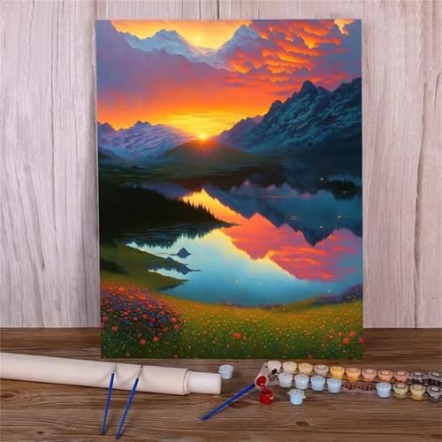 Umfarvt Seelandschaft Malen Nach Zahlen Erwachsene,Paint by Numbers Adult,DIY Framed DIY mit Pinseln und Acrylfarben Handgemalt Ölgemälde Leinwand für Home Wand Dekor 55x70cm von Umfarvt