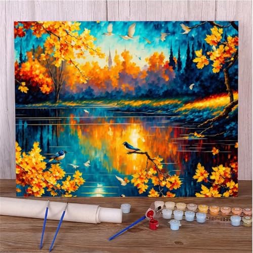 Umfarvt Seelandschaft Malen Nach Zahlen Erwachsene,Paint by Numbers Adult,DIY Framed DIY mit Pinseln und Acrylfarben Handgemalt Ölgemälde Leinwand für Home Wand Dekor 60x75cm von Umfarvt