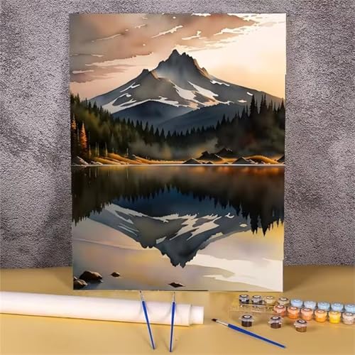 Umfarvt Seen und Berge Malen Nach Zahlen Erwachsene,Paint by Numbers Adult,DIY Framed DIY mit Pinseln und Acrylfarben Handgemalt Ölgemälde Leinwand für Home Wand Dekor 55x70cm von Umfarvt