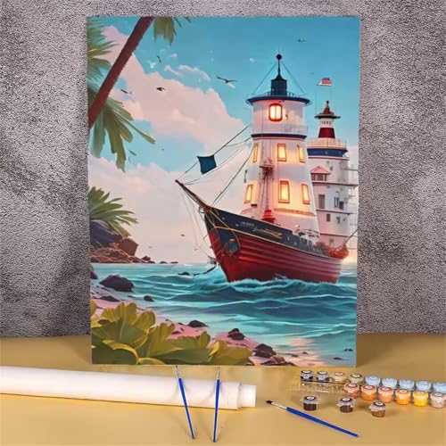 Umfarvt Segelboot Malen Nach Zahlen Erwachsene,Landschaft Malen Nach Zahlen,Without Framed inklusive Pinsel und Acrylfarben DIY handgemaltes Ölgemälde Set für Anfänger für Home Decor 30x40cm von Umfarvt