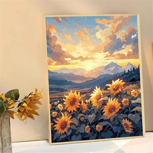 Umfarvt Sonnenblumen Malen Nach Zahlen Erwachsene,Paint by Numbers Adult,Without Framed DIY mit Pinseln und Acrylfarben Handgemalt Ölgemälde Leinwand für Home Wand Dekor 30x40cm von Umfarvt