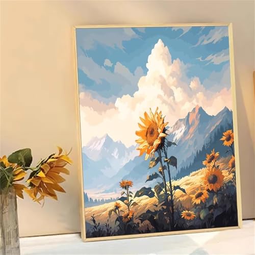 Umfarvt Sonnenblumenblick Malen Nach Zahlen Erwachsene,Paint by Numbers Adult,Without Framed DIY mit Pinseln und Acrylfarben Handgemalt Ölgemälde Leinwand für Home Wand Dekor 30x40cm von Umfarvt