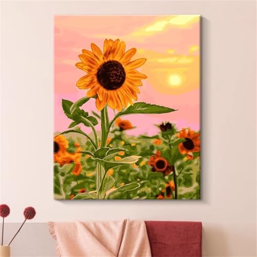 Umfarvt Sonnenschein-Sonnenblume Malen Nach Zahlen Erwachsene,Paint by Numbers Adult,Without Framed DIY mit Pinseln und Acrylfarben Handgemalt Ölgemälde Leinwand für Home Wand Dekor 30x40cm von Umfarvt