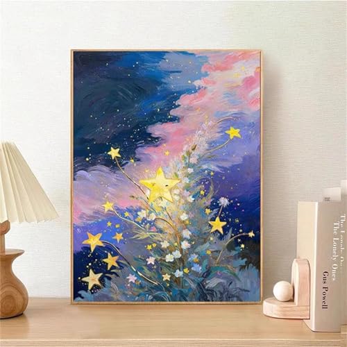 Umfarvt Sternblume Malen Nach Zahlen Erwachsene,Paint by Numbers Adult,DIY Framed DIY mit Pinseln und Acrylfarben Handgemalt Ölgemälde Leinwand für Home Wand Dekor 30x40cm von Umfarvt