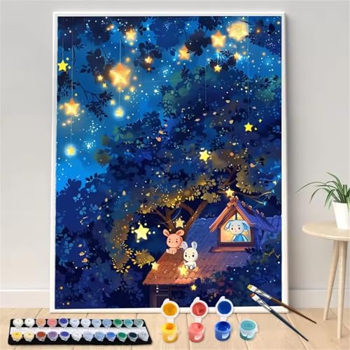 Umfarvt Sterne Malen Nach Zahlen Erwachsene,Landschaft Malen Nach Zahlen,Without Framed inklusive Pinsel und Acrylfarben DIY handgemaltes Ölgemälde Set für Anfänger für Home Decor 30x40cm von Umfarvt