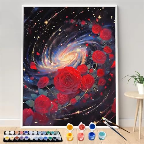 Umfarvt Sterne Malen Nach Zahlen Erwachsene,Rosen Malen Nach Zahlen,Without Framed inklusive Pinsel und Acrylfarben DIY handgemaltes Ölgemälde Set für Anfänger für Home Decor 30x40cm von Umfarvt