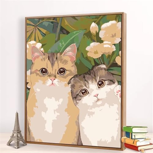 Umfarvt Süße Katzen Malen Nach Zahlen Erwachsene,Paint by Numbers Adult,DIY Framed DIY mit Pinseln und Acrylfarben Handgemalt Ölgemälde Leinwand für Home Wand Dekor 30x40cm von Umfarvt