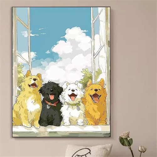 Umfarvt Tierhunde Malen Nach Zahlen Erwachsene,Paint by Numbers Adult,DIY Framed DIY mit Pinseln und Acrylfarben Handgemalt Ölgemälde Leinwand für Home Wand Dekor 30x40cm von Umfarvt