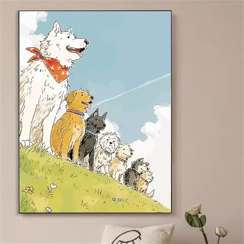 Umfarvt Tierhunde Malen Nach Zahlen Erwachsene,Paint by Numbers Adult,DIY Framed DIY mit Pinseln und Acrylfarben Handgemalt Ölgemälde Leinwand für Home Wand Dekor 60x75cm von Umfarvt