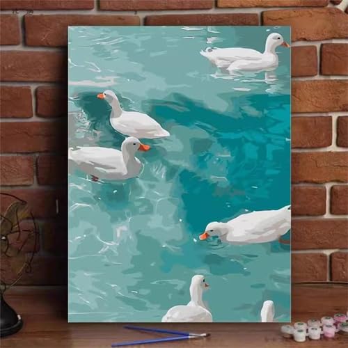 Umfarvt Tierische Enten Malen Nach Zahlen Erwachsene,Paint by Numbers Adult,DIY Framed DIY mit Pinseln und Acrylfarben Handgemalt Ölgemälde Leinwand für Home Wand Dekor 30x40cm von Umfarvt