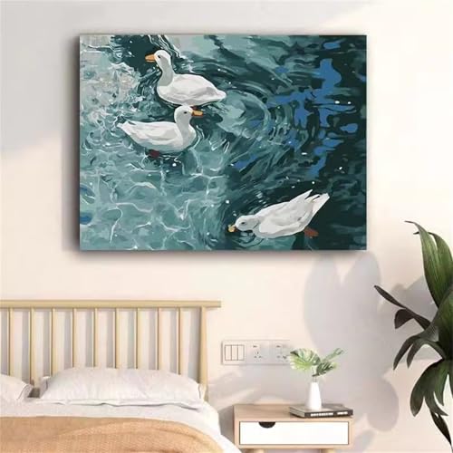 Umfarvt Tierische Enten Malen Nach Zahlen Erwachsene,Paint by Numbers Adult,DIY Framed DIY mit Pinseln und Acrylfarben Handgemalt Ölgemälde Leinwand für Home Wand Dekor 45x60cm von Umfarvt