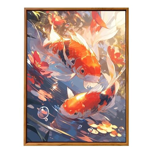 Umfarvt Tierische Fische Malen Nach Zahlen Erwachsene,Paint by Numbers Adult,DIY Framed DIY mit Pinseln und Acrylfarben Handgemalt Ölgemälde Leinwand für Home Wand Dekor 55x70cm von Umfarvt