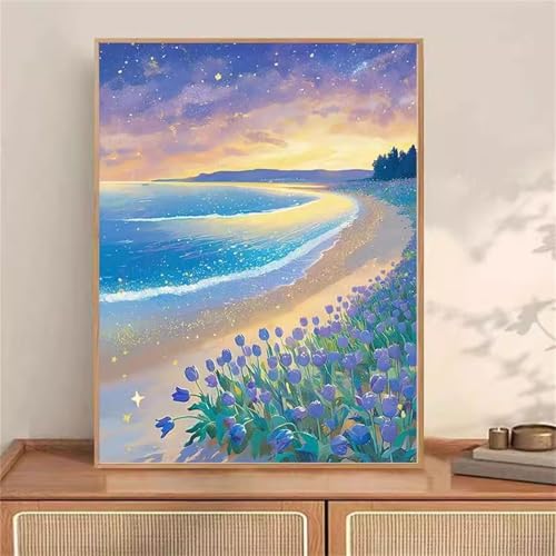 Umfarvt Tulpe am Meer Malen Nach Zahlen Erwachsene,Paint by Numbers Adult,DIY Framed DIY mit Pinseln und Acrylfarben Handgemalt Ölgemälde Leinwand für Home Wand Dekor 30x40cm von Umfarvt