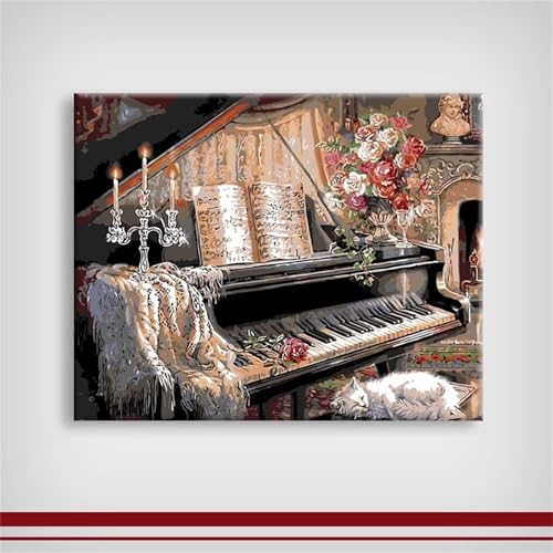 Umfarvt Violine Malen Nach Zahlen Erwachsene,Paint by Numbers Adult,DIY Framed DIY mit Pinseln und Acrylfarben Handgemalt Ölgemälde Leinwand für Home Wand Dekor 60x75cm von Umfarvt