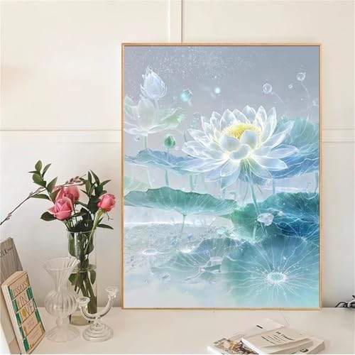 Umfarvt Weißer Lotus Malen Nach Zahlen Erwachsene,Paint by Numbers Adult,DIY Framed DIY mit Pinseln und Acrylfarben Handgemalt Ölgemälde Leinwand für Home Wand Dekor 30x40cm von Umfarvt