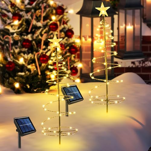 Umikk Weihnachtsbaum Beleuchtung Aussen Solar, LED Stern Weihnachten Solarlicht, Weihnachtsdeko Aussen Solar Tannenbaum, IP65 Wasserdicht Weihnachtsdeko Aussen mit 8 Modi für Garten Bäume, Terrasse von Umikk